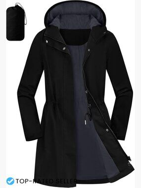 Women's Packable Rain Jacket Waterproof Long Rain Coat with Hood Lightweight